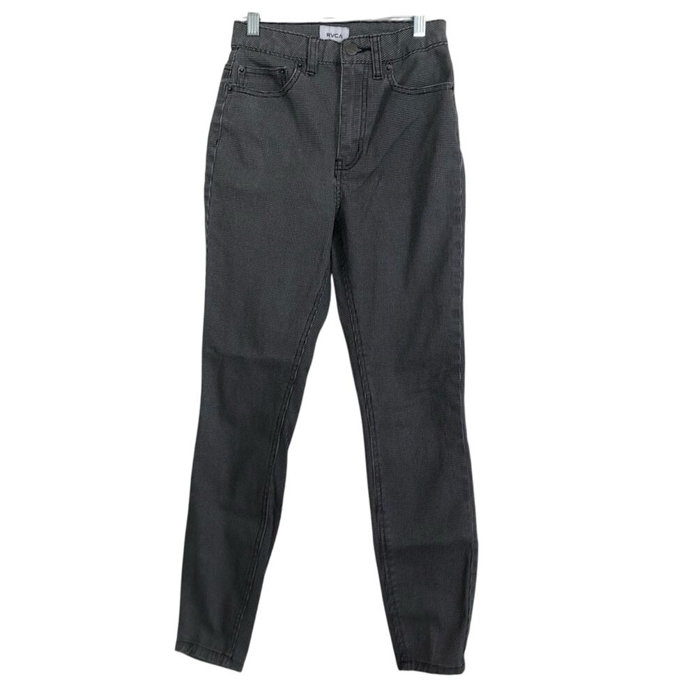RVCA Solar Black White Houndstooth Skinny Leg High Rise Pockets Denim Pants 24
